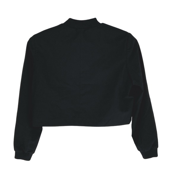 Rachel Zoe Black Bomber Jacket Cropped Button Front Ribbed Collar Cuffs Womens M - Picture 3 of 7